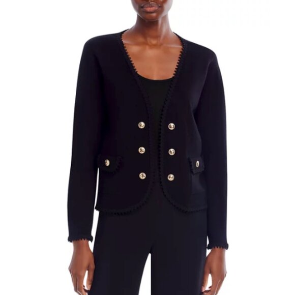NWT SIONI Faux Double Breasted Scalloped Short Open Jacket Black Size M - Picture 1 of 12